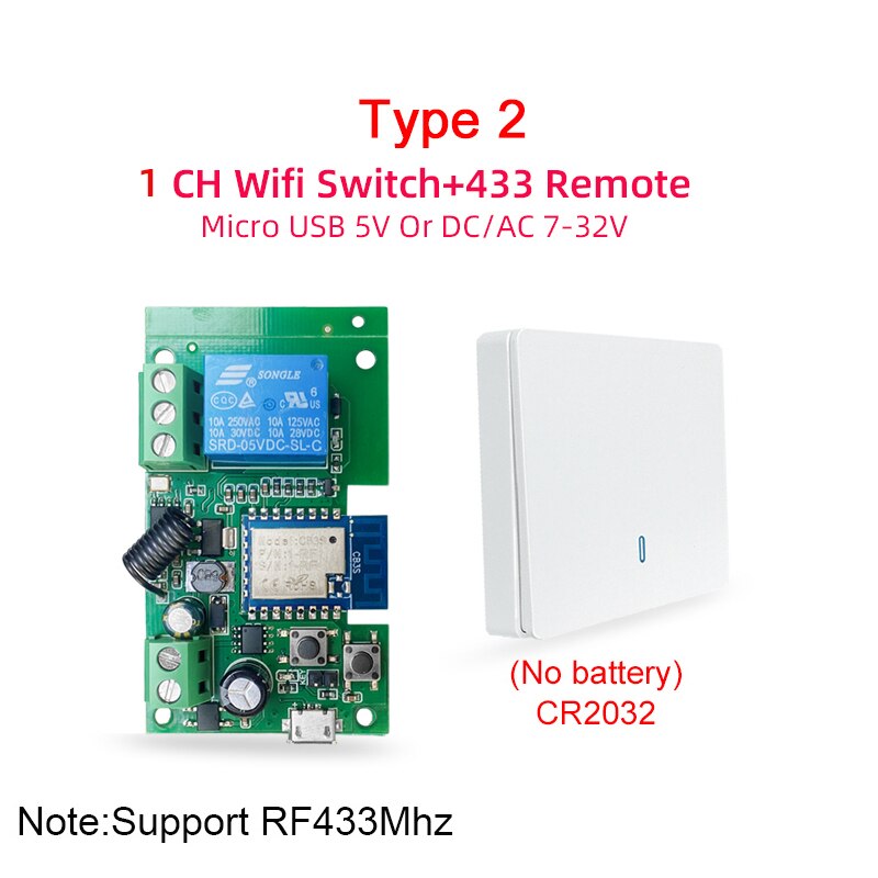 Tuya smartlife  dc 12v 24v 32v wifi trådløs bryter, intelligent modulrelé, inching-modus, alexa google hjem  rf433 fjernkontroll: type 2
