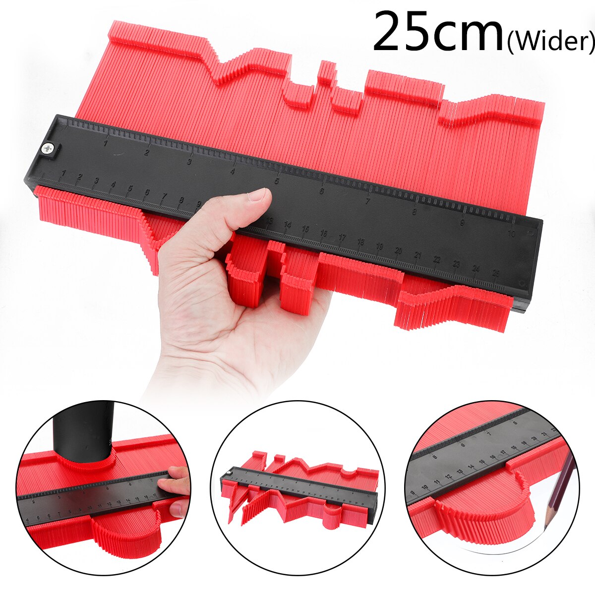 12/14/25cm Kontur Messgerät Holz Messung Werkzeug Kontur Meter Modell Vervielfältigung Kontur Kunststoff Kontur Kopie Duplizierer: breiter 25cm rot