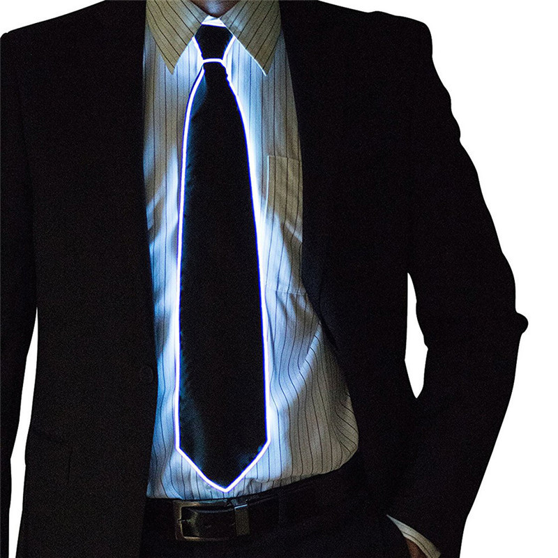 Men Glowing Tie EL Wire Neon LED Luminous Party Haloween Christmas Luminous Light Up Decoration DJ Bar Club Stage Prop Clothing: WHITE