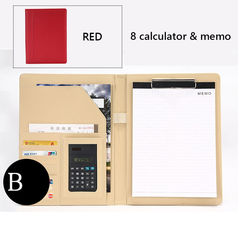 Datei Mappe A4 mit Taschenrechner Multifunktion Datei Papier Organizer Manager dokumentieren Pads Aktentasche Padfolio Tasche Geschäft Lieferungen: RedB