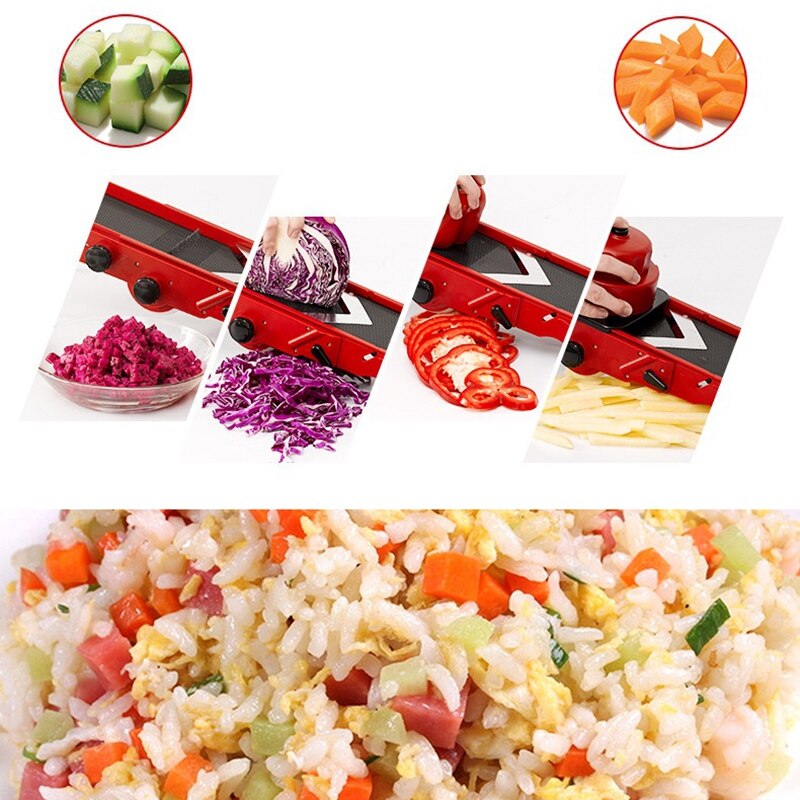 SHGO -Kitchen All in 1 V-Blade Adjustable Mandoline Slicer Vegetable Slicer and Chopper Cheese Slicer Red