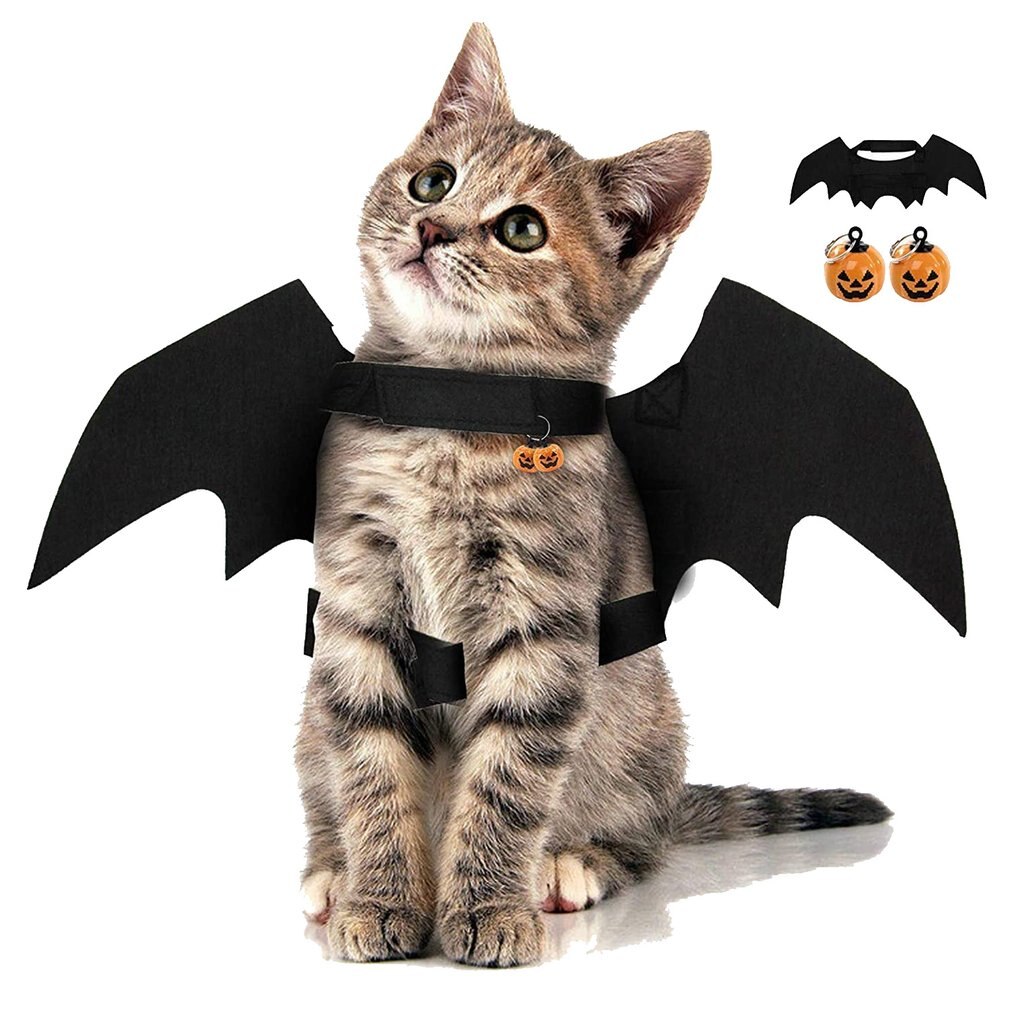 Halloween Kostuum Met Vleermuis Vleugels En 2 Pompoenen, Klokken, Halloween Kostuum Voor Kleine Honden En Catsversatile En Duurzaam