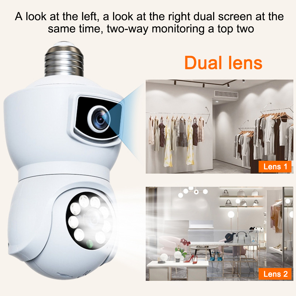 E27 4K Dual Screen Bulb WiFi Camera 8MP Dual Lens Auto Tracking Two Way Audio Color Night Vision Outdoor Security Camera v380pr