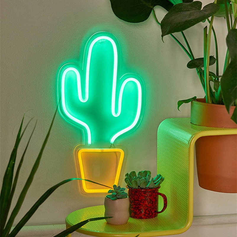 Kaktusformede neonskilte led neonlys kunst væg dekorative usb lys til værelse væg børn soveværelse fødselsdagsfest bar indretning