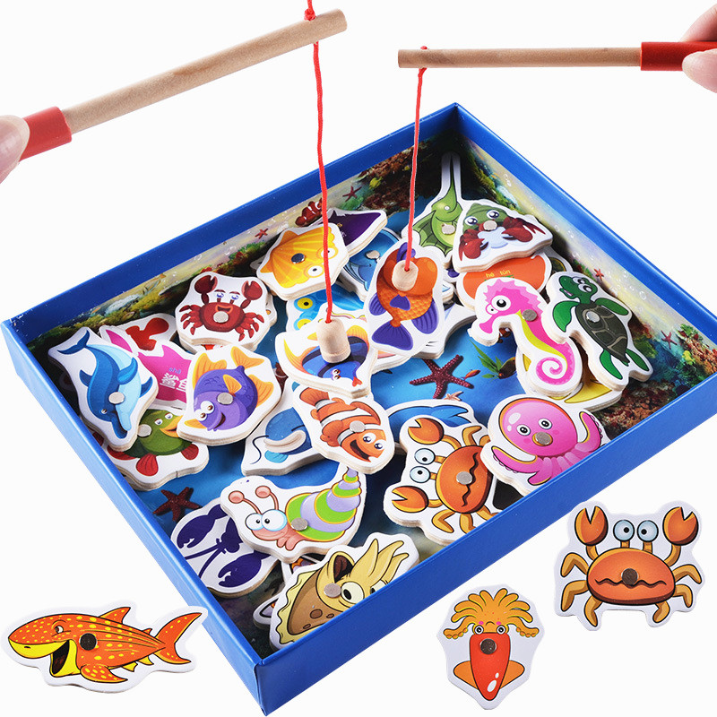 Baby Educational Toys 32Pcs Fish Wooden Magnetic Fishing Toy Set Fish Game Educational Fishing Toy Child Birthday/Christmas