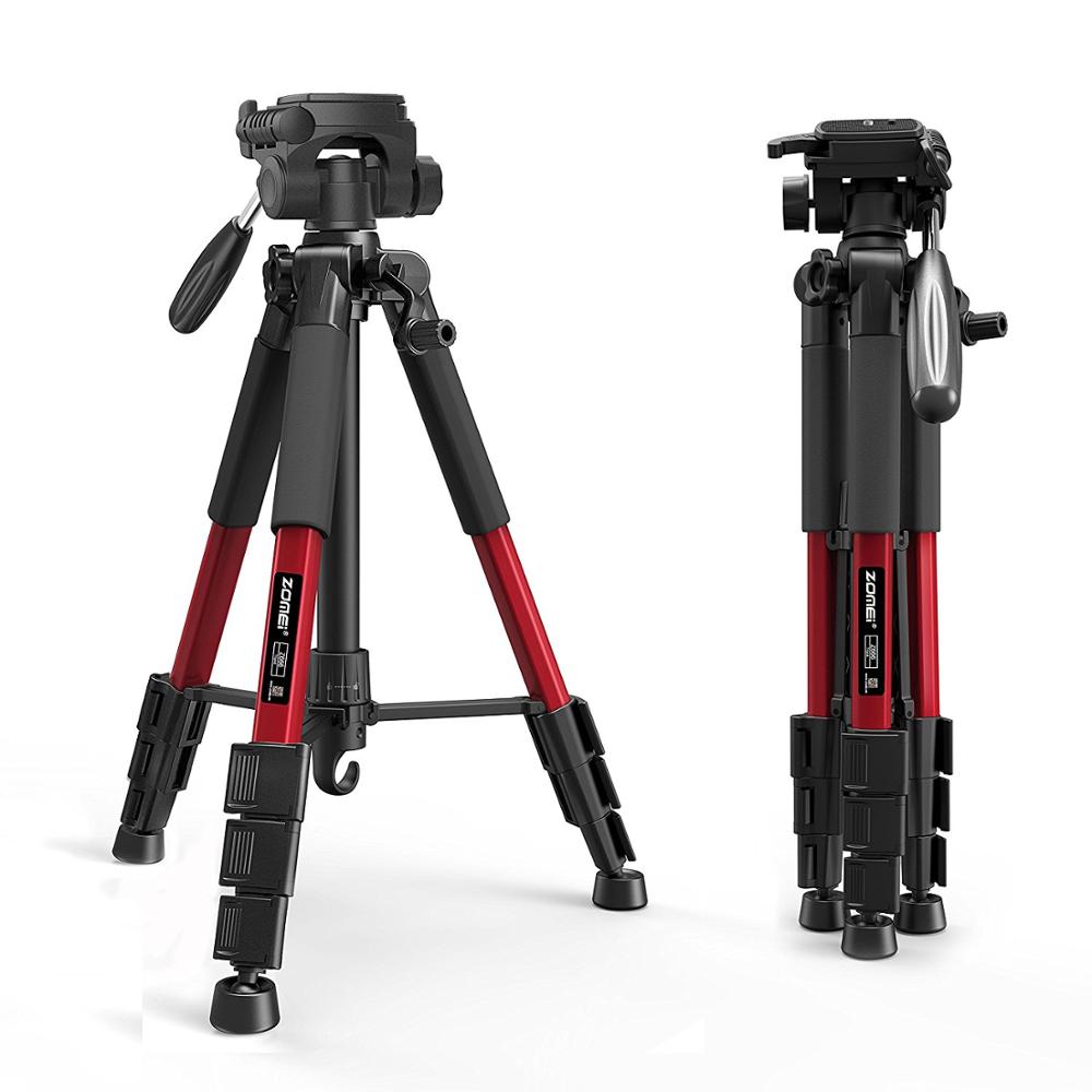 Zomei tripod  z666 bærbar rejse aluminium kamera stativ tilbehør stativ med pan hoved til canon dslr kamera: Rød