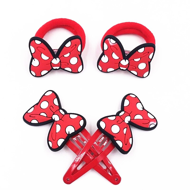 4 stuks schattige strik kinderhaarbandjes haarspeldjes voor meisjes haaraccessoires elastische haarbandjes haarspelden haarclip kinderen: Rood