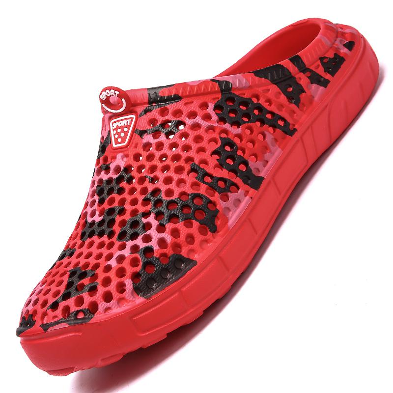 Original clásico zuecos jardín Chanclas Zapatos de agua hombres verano playa Aqua zapatilla al aire libre natación sandalias plataforma línea zapatos: Rojo / 9.5