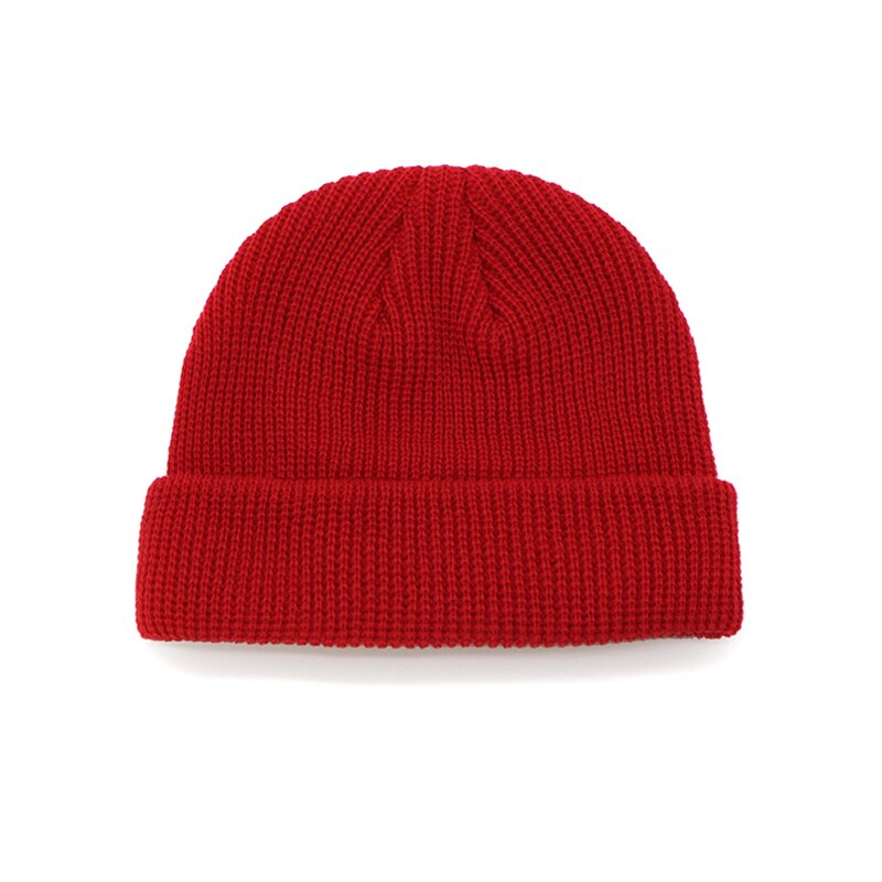 Mænd strikket hat beanie skullcap sømand cap manchet brimless retro marineblå stil beanie hat: Rød