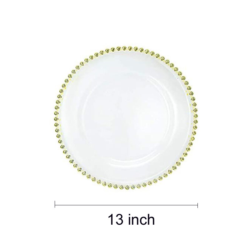1PC Klar Ladegerät Platte mit Gold Perlen Rand Acryl Kunststoff Dekorative Service Platten Abendessen Serviert Hochzeit Weihnachten Party Dekore