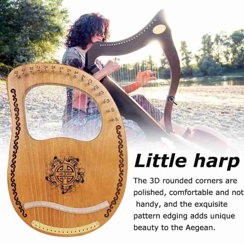 Lyre Harp 16 String Mahogany Harp Wood Color Portable Percussion Instrument Mahogany Lyre Beginner Harp Tools Lyre Harp Mus M7P8