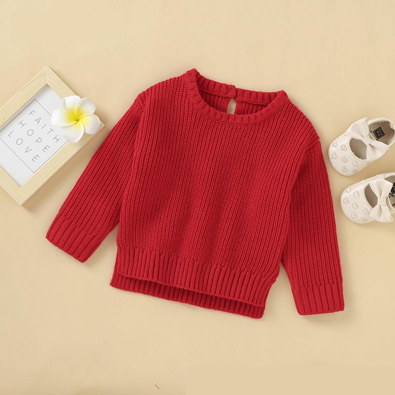 Autumn Baby Girls Knitted Pullover Sweaters Long Sleeve Soft Cotton Girls Red Sweater Kids Sweater