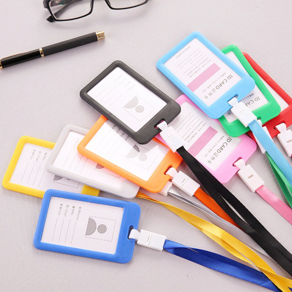 Bærbar farverig medarbejder plast id-kortholder navneskilt lanyard halsrem kontor papirvarer leverer værktøj