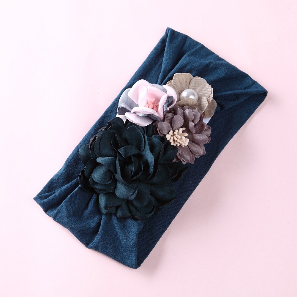 Mädchen freundlicher Baby Bogen Hairband Elastische Stirnbänder Nette 3D Blume strecken Turban Blume Kopf wickeln Kleinkind Prinzessin Haar Zubehör: dunkel grün