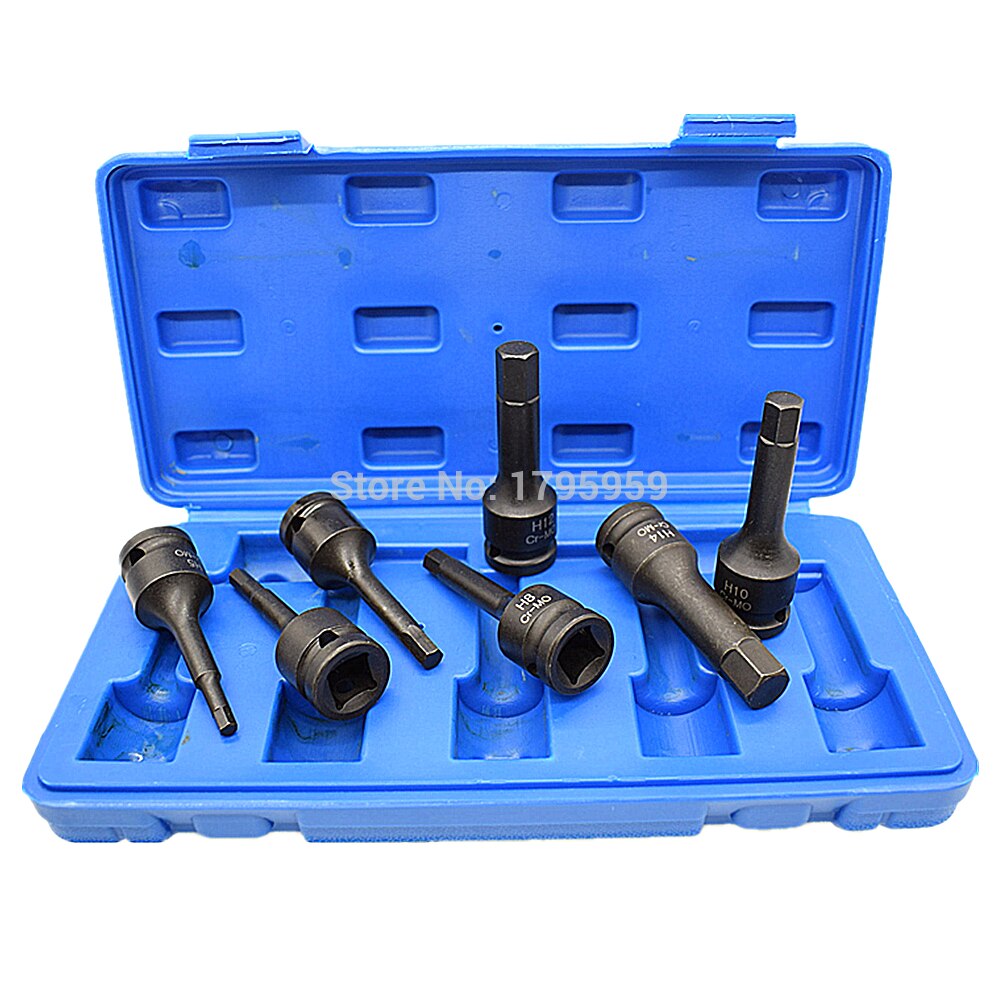 1/2" Square Drive Impact Socket H5 H6 H7 H8 H10 H12 H14 (5mm-14mm) Cr-Mo Metric Allen Bit 78mm Long 7 Piece Hex Key Socket Set