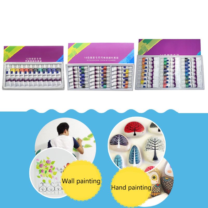 24 Colors 12ML Tube Acrylic Paint set Art Painting Drawing Tools For Kids DIY Water-resistant