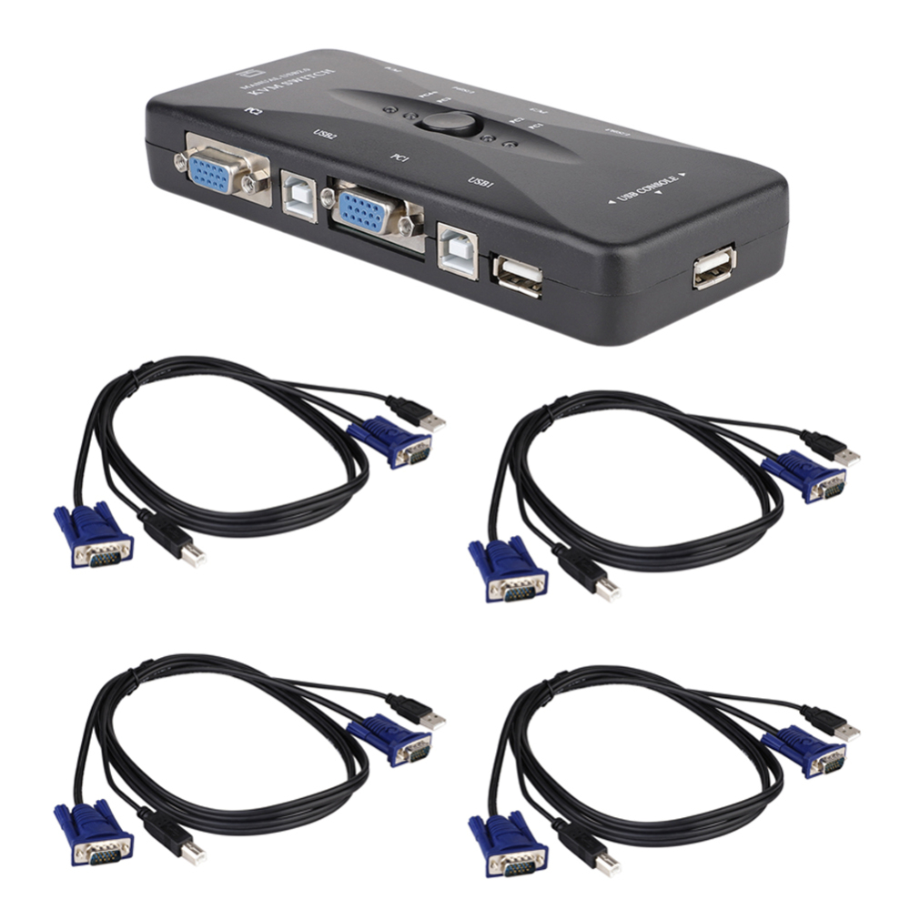 4 port usb 2.0 kvm switch box 4 kvm kabler tastatur monitor vga svga pc laptop til tastatur mus printer