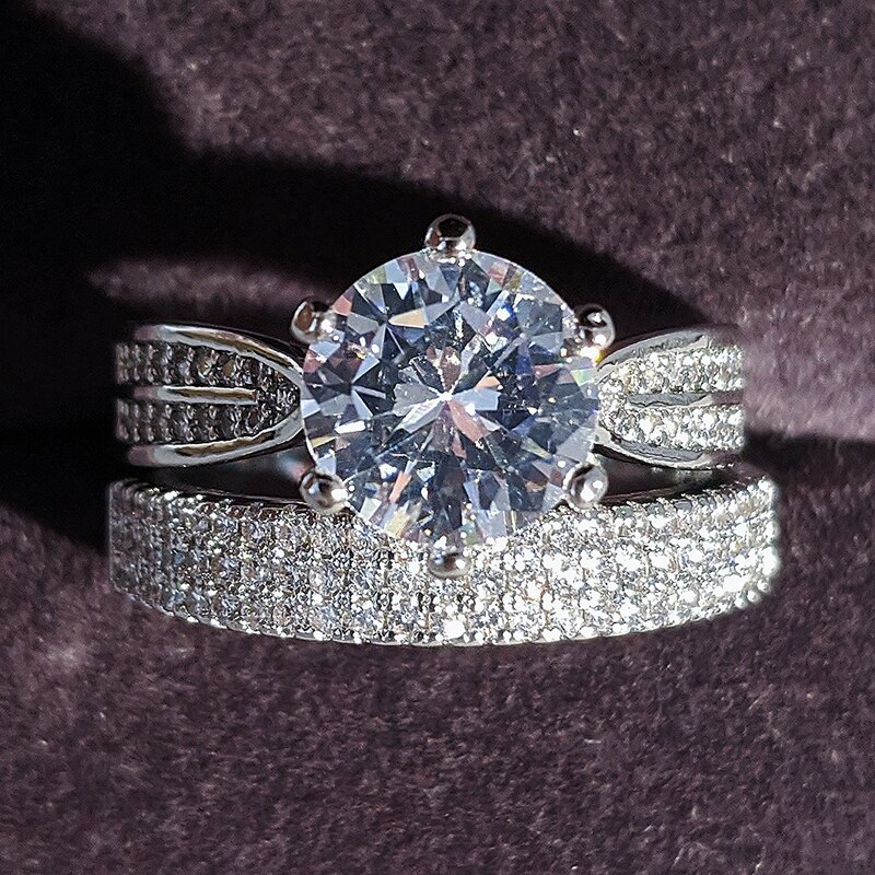 Luksus halo 925 sterling sølv vielsesring sæt til kvinder dame jubilæum smykker sort fredag  r5141