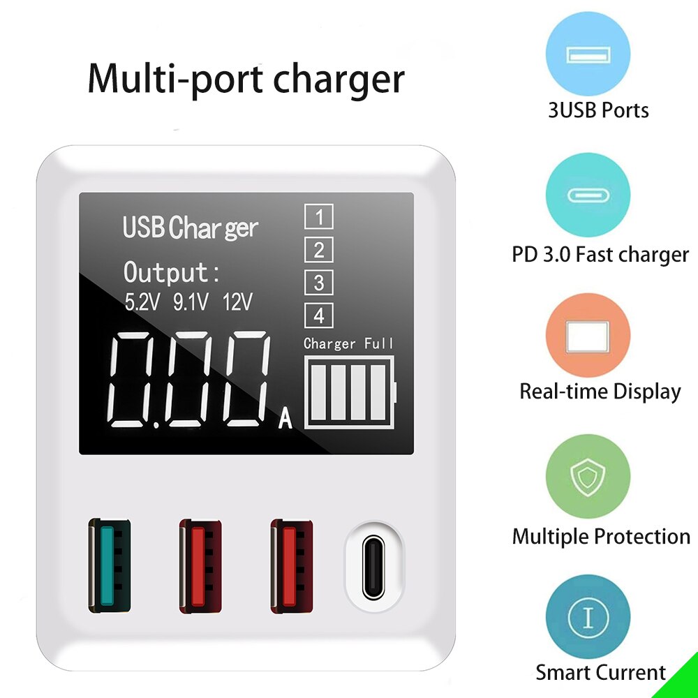 Qc3.0 usb-laders, 30/40w snellaadbare reisadapters voor mobiele telefoons met led-display voor iphone, xiaomi, huawei en samsung