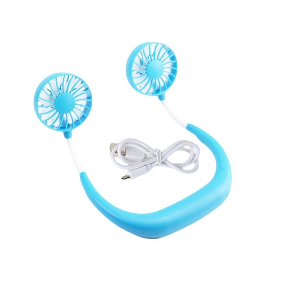 USB Portable Fan Hands Free Hanging Neck Fan Rechargeable Mini Sports Fans Mini 3 Speed Adjustable For Home Office: Pink