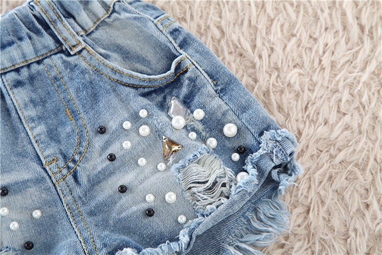 Pigerperle jeans 2-12 sommer koreanske små og mellemstore børns shorts bukser børns leggings: 6