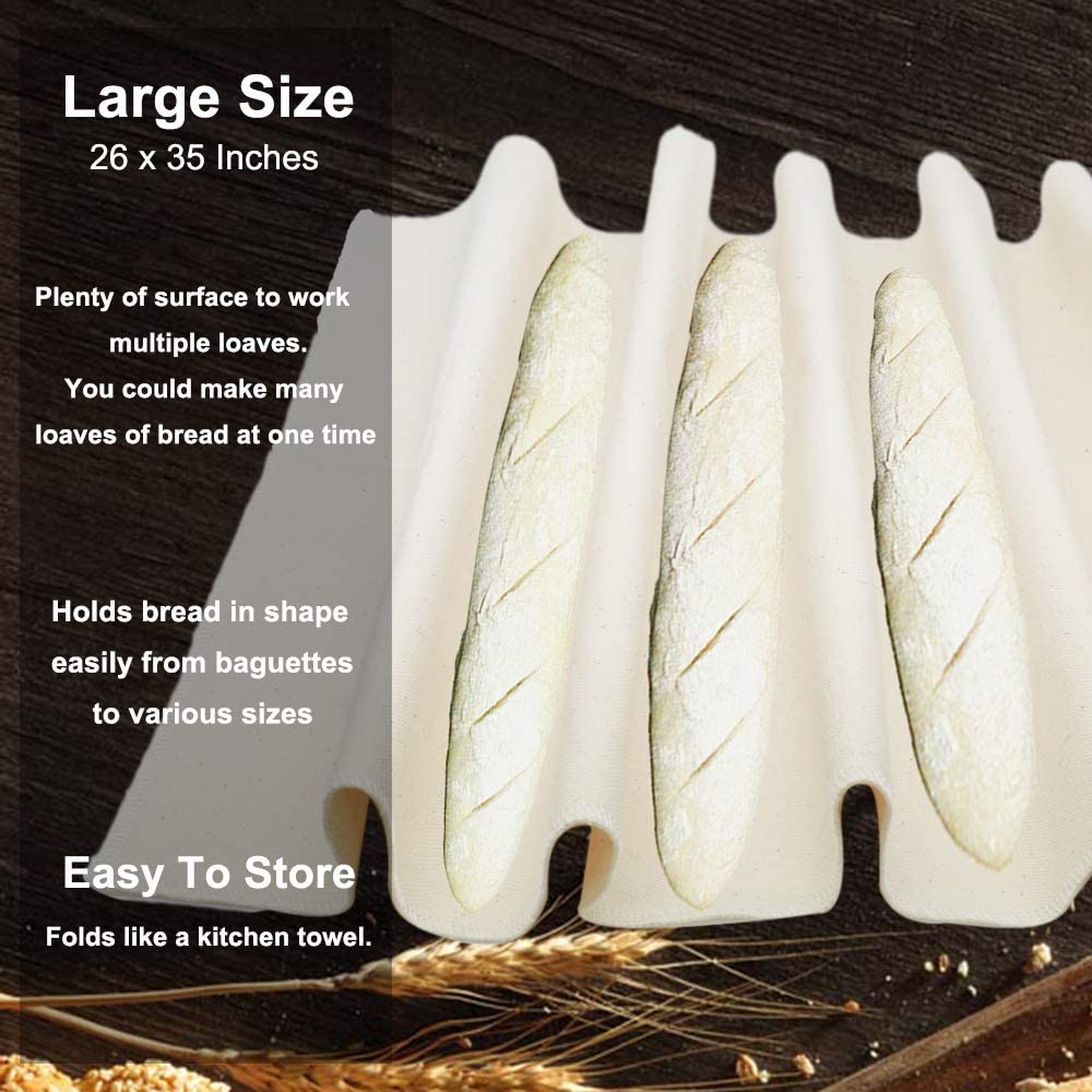 WALFOS Thick Fermented Linen Cloth Proofing Dough Bakers Pans Bread Baguette Baking Mat Pastry Baker's Couche Proofing Cloth