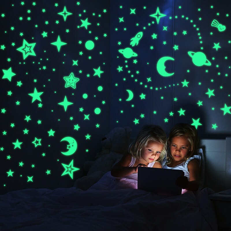 Autocollants à bulles lumineuses ciel étoilé 3D, Stickers muraux de plafond fluorescents, Stickers décoratifs pour chambre d&#39;enfants et de bébé, DIY bricolage