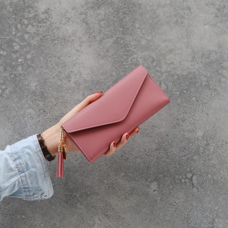 Women Leather Simple Long Wallet Tassel Coin Purse Card Holders Multi-card Position Female Wallet Portefeuille Femme