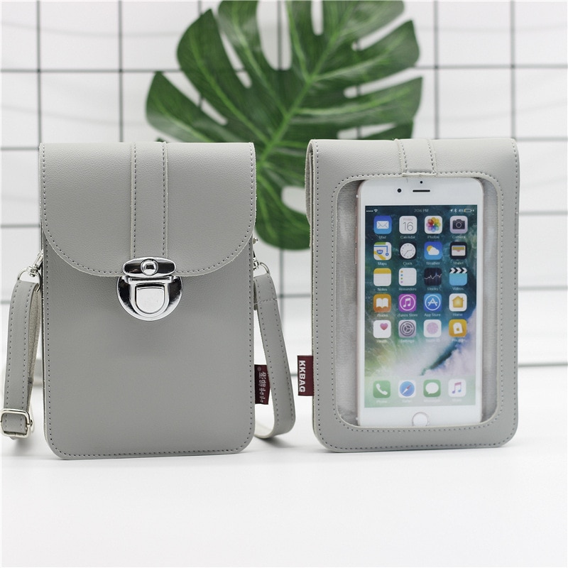 Touch screen mobiltelefon pung smartphone tegnebog læder skulderrem håndtaske kvinder touchable taske: G352 grå