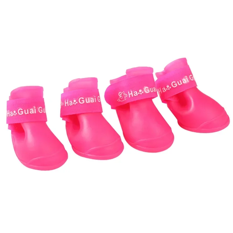 4 unids/lote S/M/L mascota de perro de lluvia, zapatos para perros, botines de goma, antideslizantes, impermeables, para mascotas, perros, gatos, zapatos de lluvia: S / Rose Red