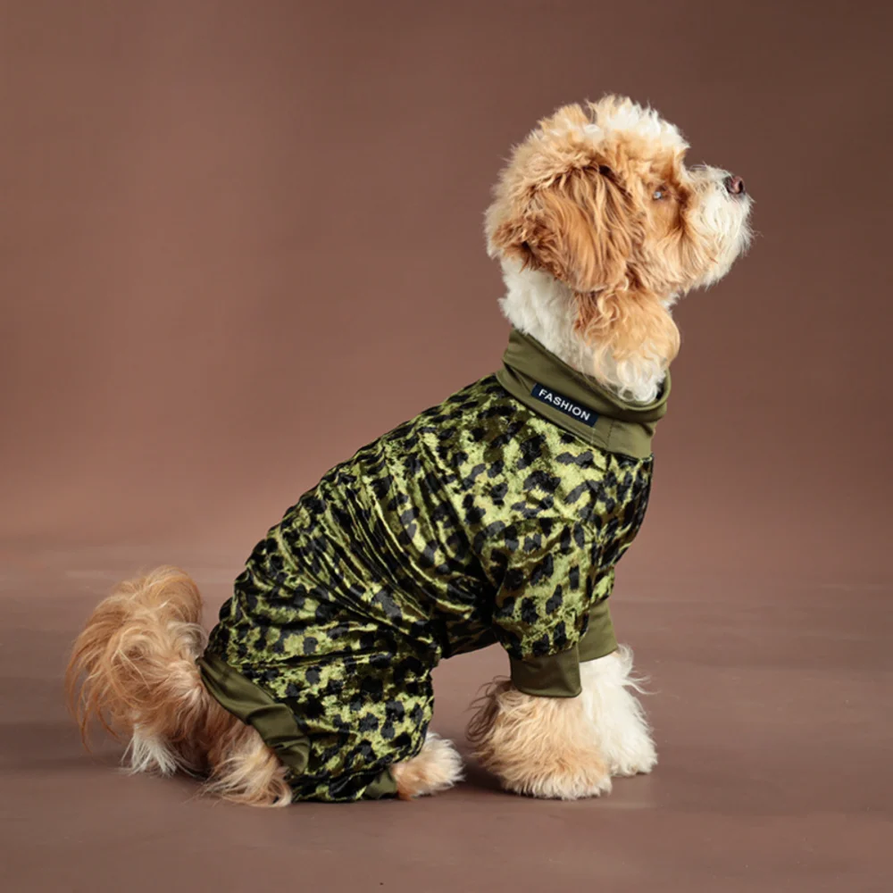 Leopard Dog Pajamas for Small Medium Dogs ,Anti-Shedding Puppy Elastic Hoodie,Soft Silk Fabric Overalls for Dogs Pet Costume