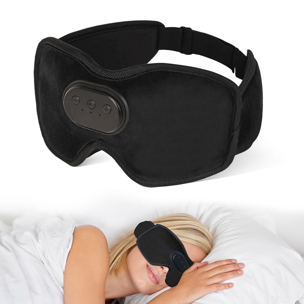 Slaaphoofdtelefoon 5.2 Bluetooth-slaapmasker Koelende oogschaduw met muziek en ultradunne luidsprekers voor slaapreizen: Black