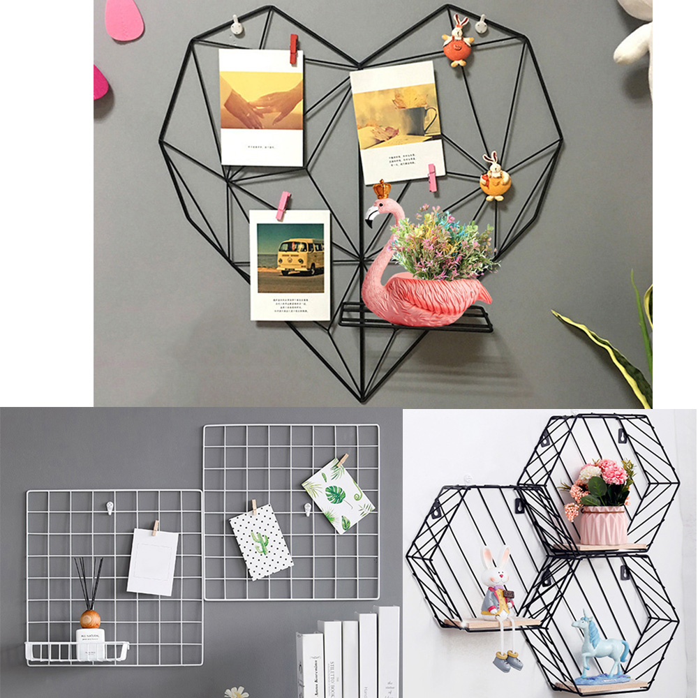 Nordique, avec cordons en métal, pour Photos cartes postales, cadre d'affichage, rangement artistique, café, cœur, étagère murale à Clips, décoration de la maison support étagères