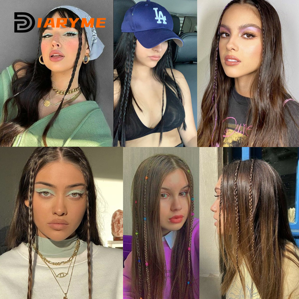 Trenzas de peluca sintética con Clip, trenza de boxeo, rastas, Clip en extensión de cabello, trenzas sucias negras y marrones, trenza Boxer resistente al calor