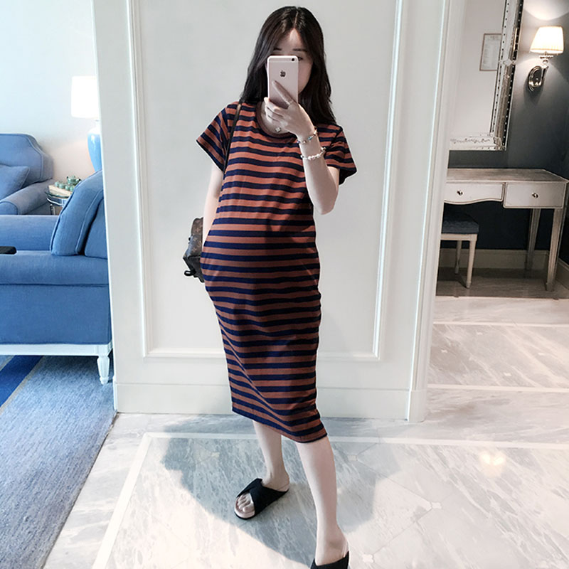 Summer Maternity Dresses For Pregnant Women Clothes Casual Striped Short Sleeve Pregnancy Dress Maternity Clothing Vestidos
