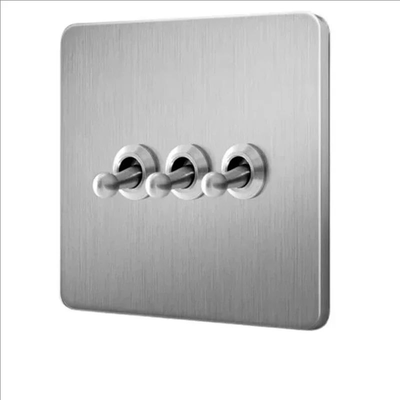 Double Prise de Courant Murale en Acier Inoxydable Brossé, Rétro, UE, France, Levier D.lique Interdit, 1-4 lèvent, 2 Voies, Panneau d'Joli, RJ45
