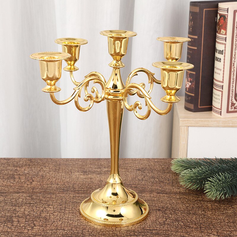Dong Jiang Roselife 5 armen kandelaar, 5 armen kandelaar, Europese stijl metalen kandelaar voor thuis bruiloft kerstfeest decoratie (gouden, brons, blauw) (Bronzen (vierkante cup stijl