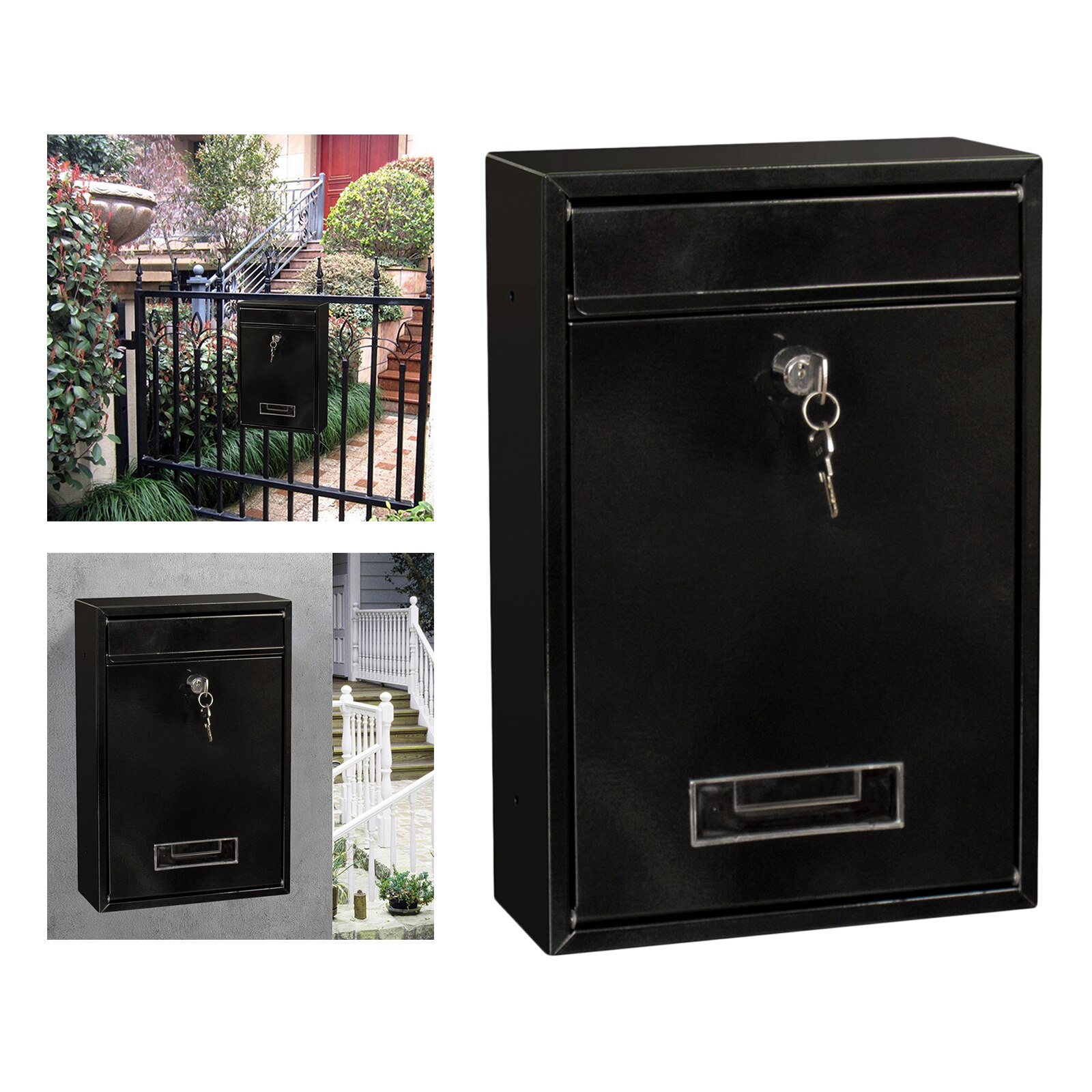 Metal Mailbox Wall Mounted Anti-rust Mail Box 8x3x13 Secure Suggestion Box: Black