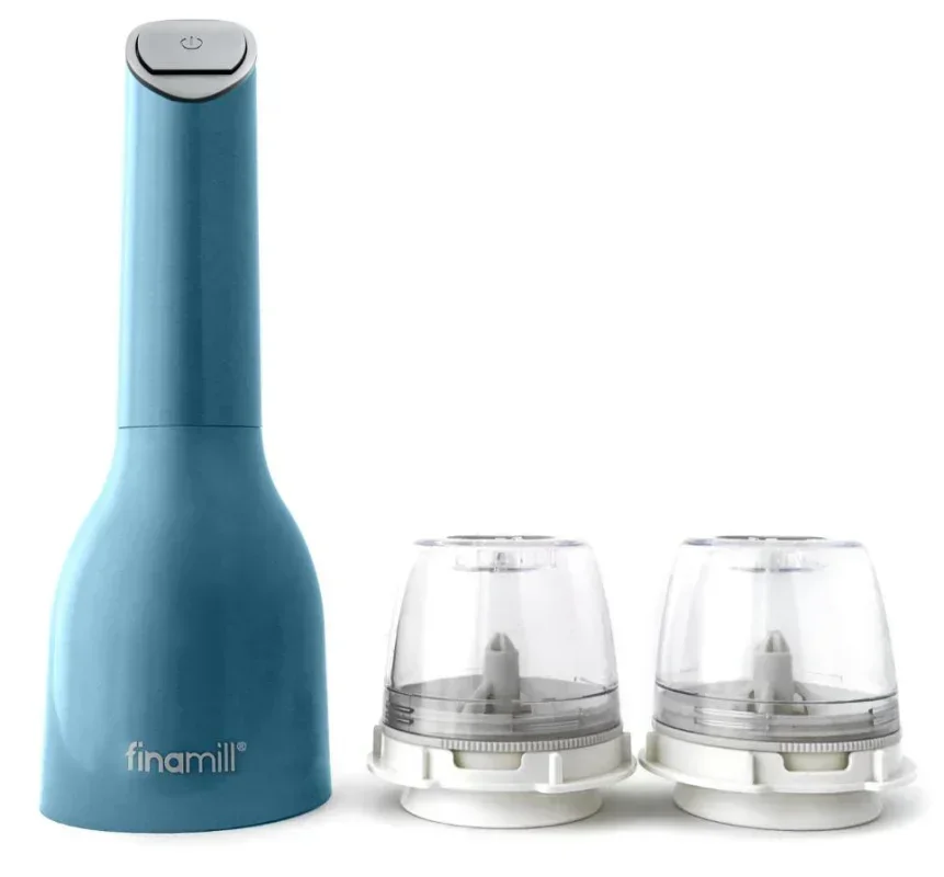 Finamill Electric Pepper Grinder Household One-handed Automatic Sea Salt Pepper Sesame Seasoning Grinding Bottle: army green