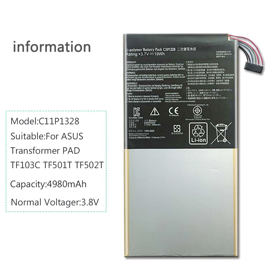 C11P1328 4980 Mah Batterij Voor Asus Transformer Pad TF103C TF103CX TF103CG K010 K018 Tablet Pc