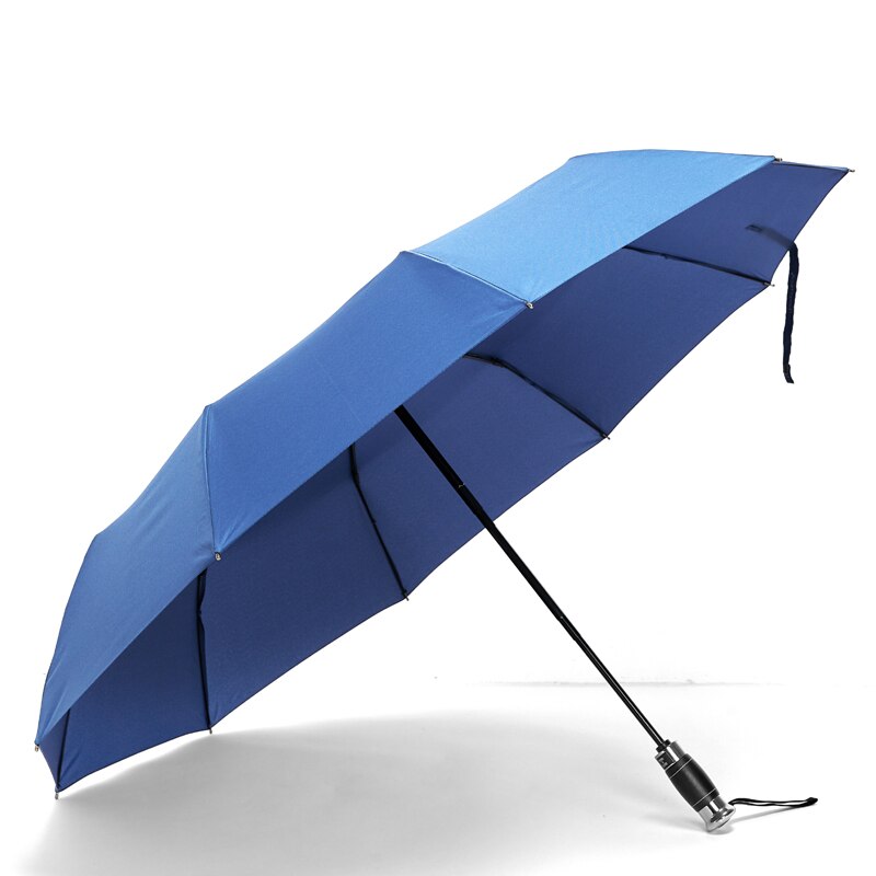 Paraply automatisk 115cm sort golf stor paraply regn læder håndtag business man paraplyer 10 ribben parasol herre: Flåde