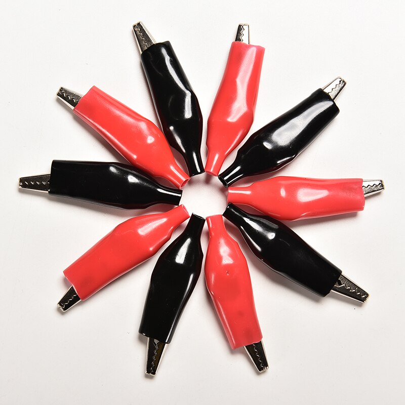 10 Pcs/lot 44MM Metal Alligator Clip Crocodile Electrical Clamp for Testing Probe Meter Black and Red with Plastic Boot