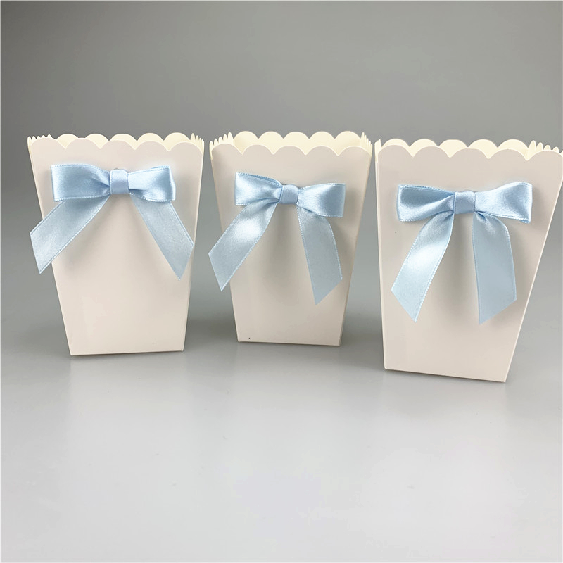 Mini cajas de papel para palomitas con lazo caja para recuerdos de Baby Shower, de cumpleaños, recuerdos, artículos para mesa, color rosa/Azul, 6 uds.