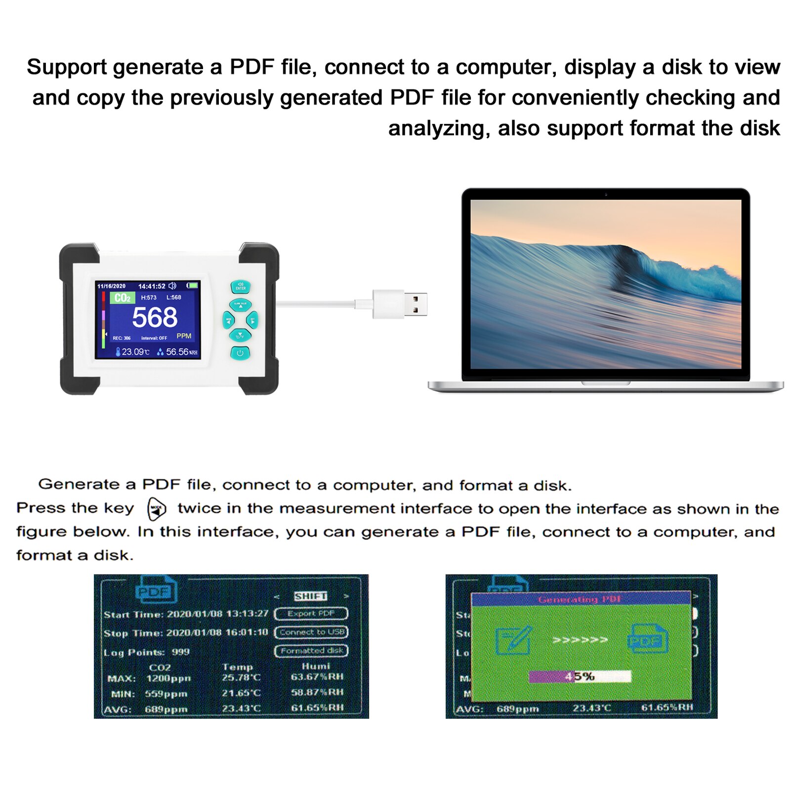 Professionele CO2 Meter Detector Kooldioxide Monitor Usb Temperatuur-vochtigheidsmeter Luchtkwaliteit Detector Gas Analyzer