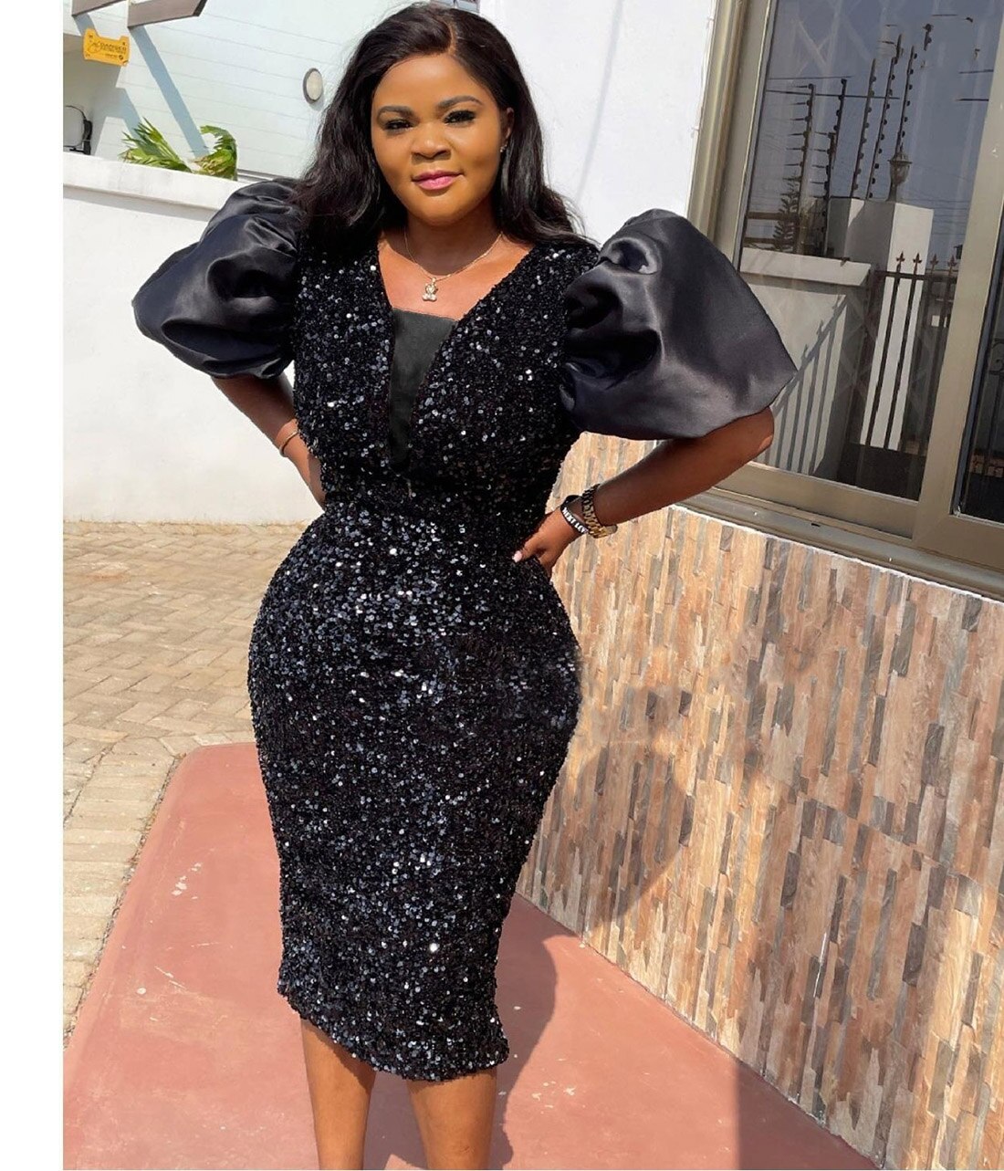 Dashiki-ropa clásica de estilo africano para mujer, vestidos elásticos de burbuja con lentejuelas de encaje, a la , para de nalgas