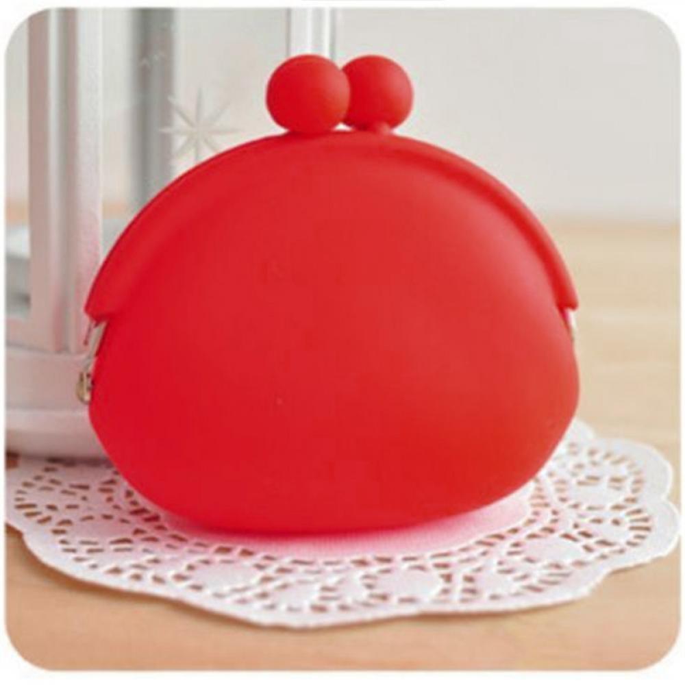 Porte-monnaie rond en Silicone 1 pièce style, coloré, portefeuille, carte pour filles, en caoutchouc, clé de téléphone, pochette de sac grenouille d'été: Rouge