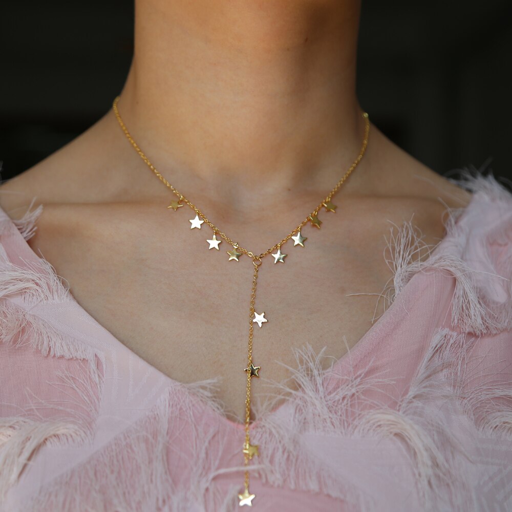 Collier en Y, pendentif étoiles en cuivre, pendentif ras du cou, bijoux dorés, ajustable, SEXY, à la , pour femmes, déclaration