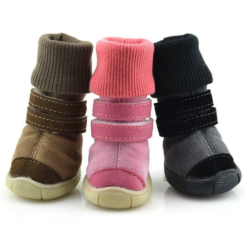 Huisdier Winter schoenen antislip Cotton Lederen Kasjmier Warm Booties Laarzen Riem Decoratie Hond Herfst winter Schoenen Schoeisel Voor honden