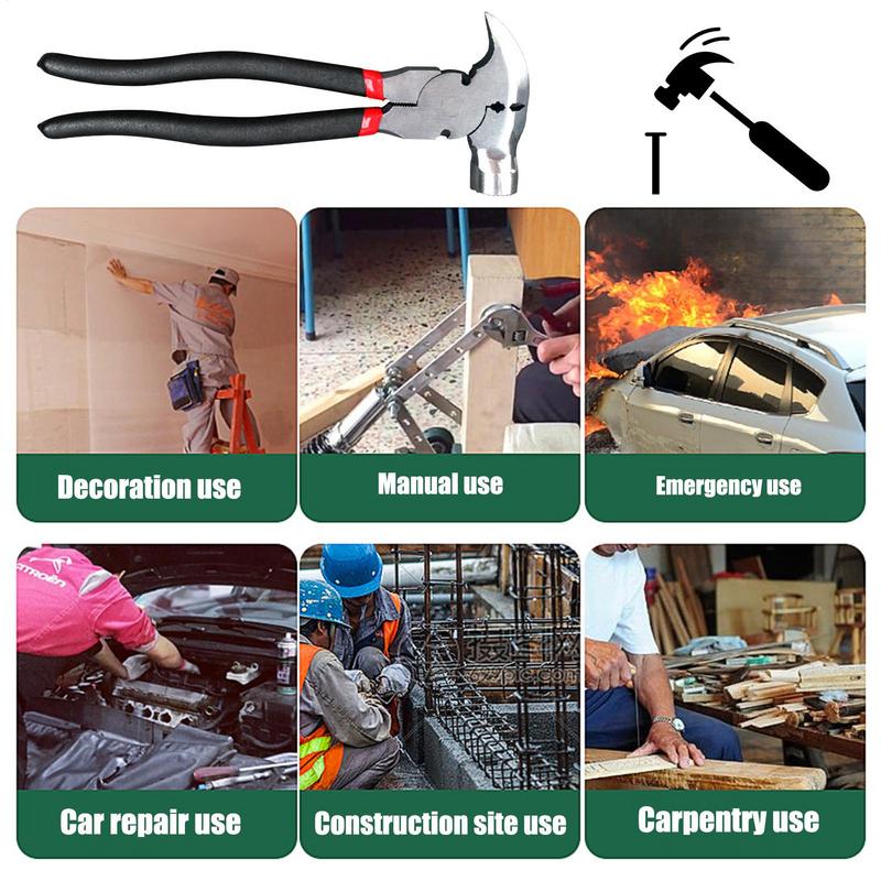 Alicates para cables de esgrima, alicates para cables de estiramiento, herramientas de alambre de púas multivalla de 10,5 pulgadas, cabezal de martillo, extractor de grapas para uñas