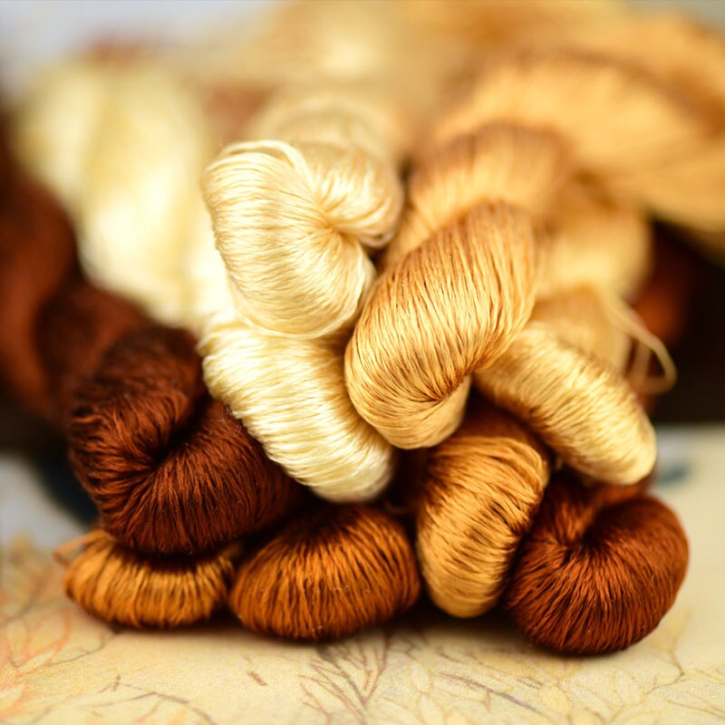 1 pièces/400m fil à broder en soie/100% fil de soie/broderie à la main point de croix/jaune doré/9 couleurs dégradé